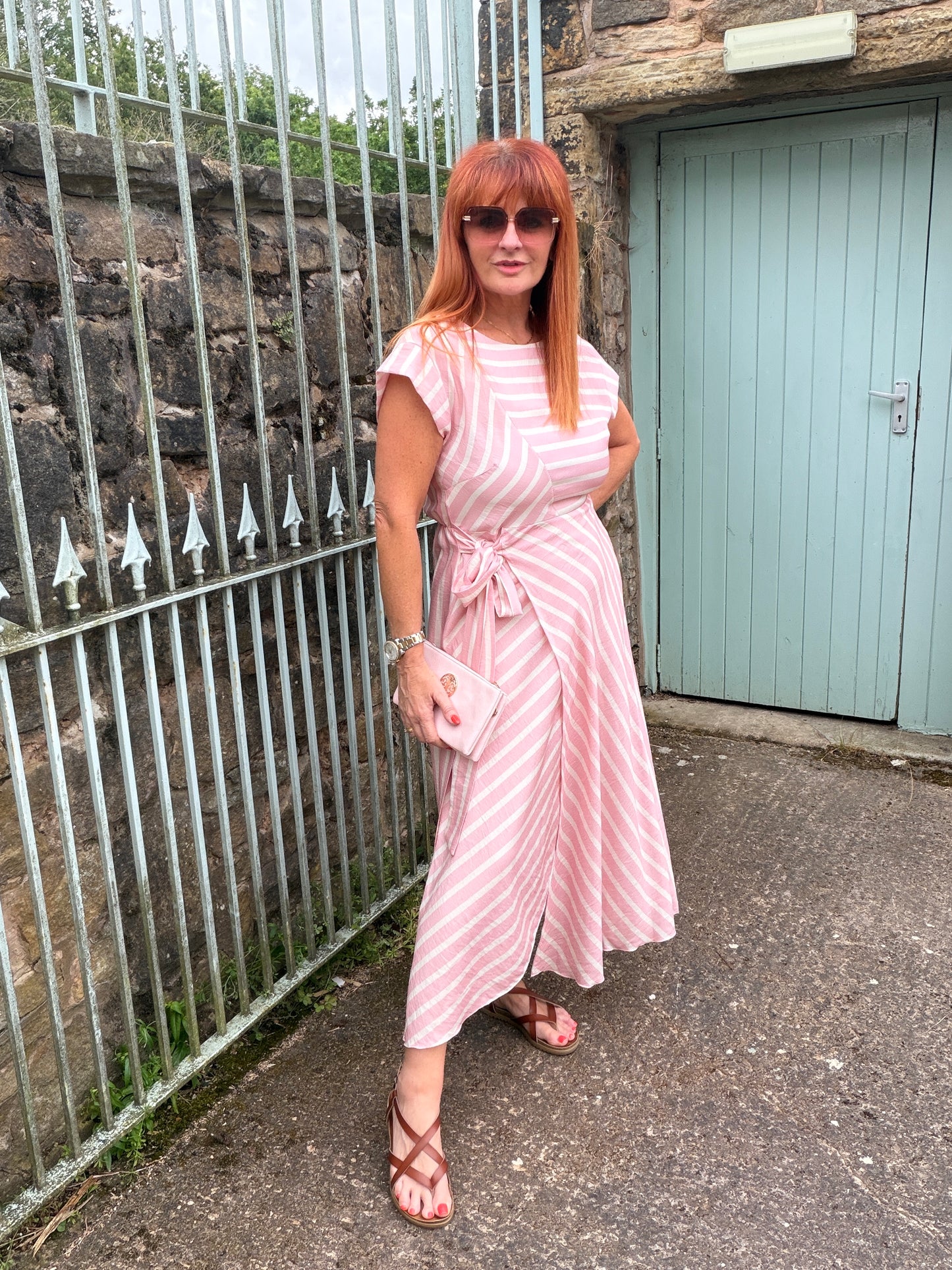 Roman: Wrap stripe midi dress. One size: 10-14. 2 colours
