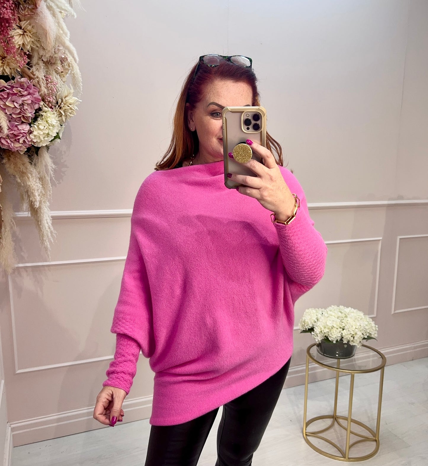 Erika: Asymmetrical slouch soft knit top. One size 10-18