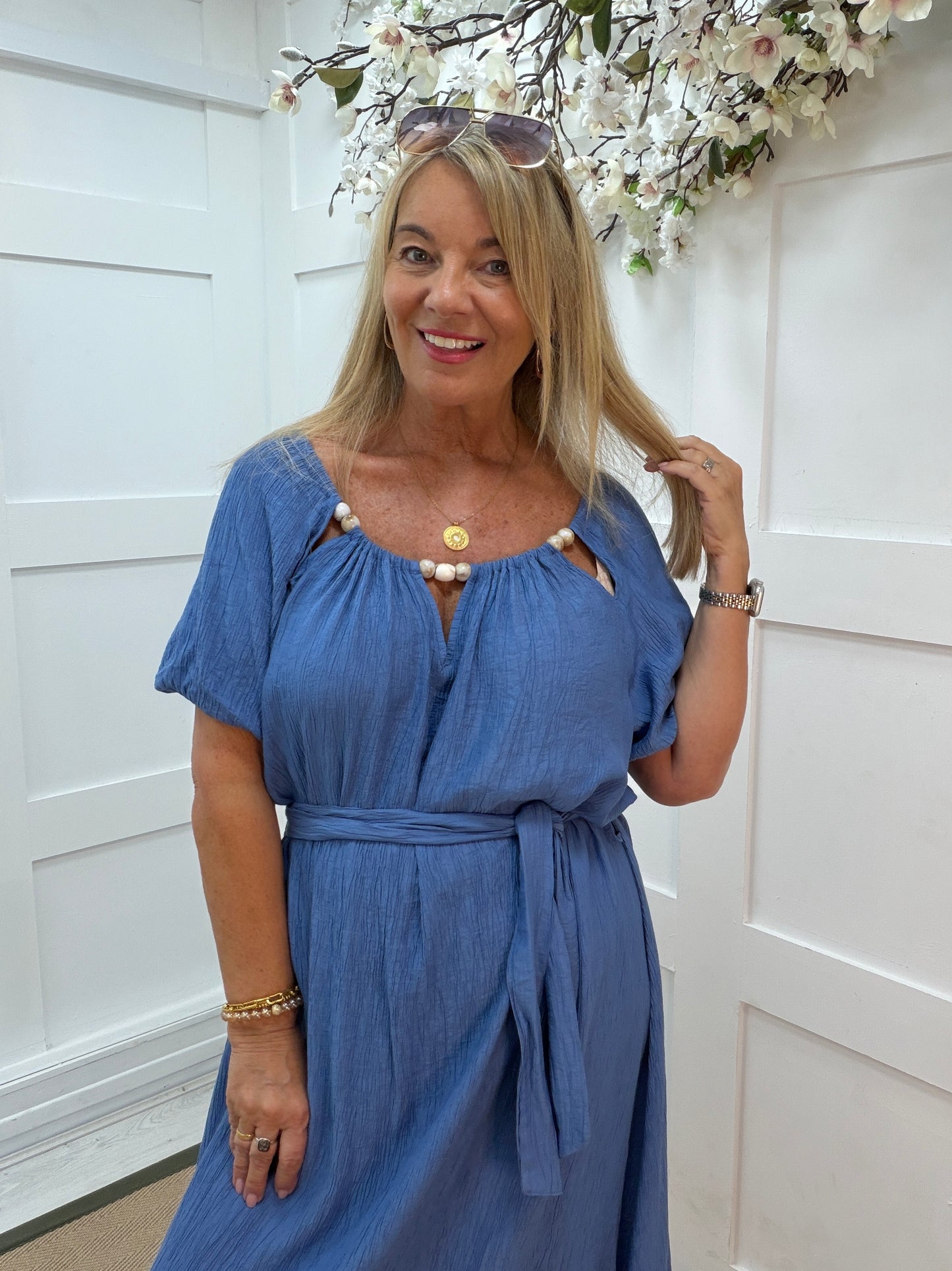 Beattie: Beaded neckline maxi dress. One size 12-18. 2 colours