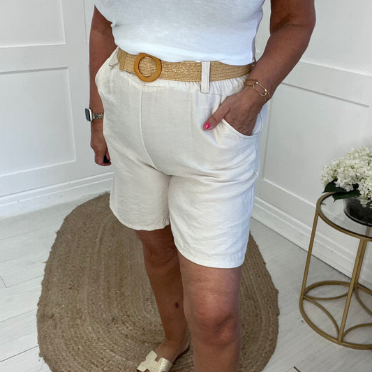 Cally: Cream belted wide leg shorts. One Size 10-16