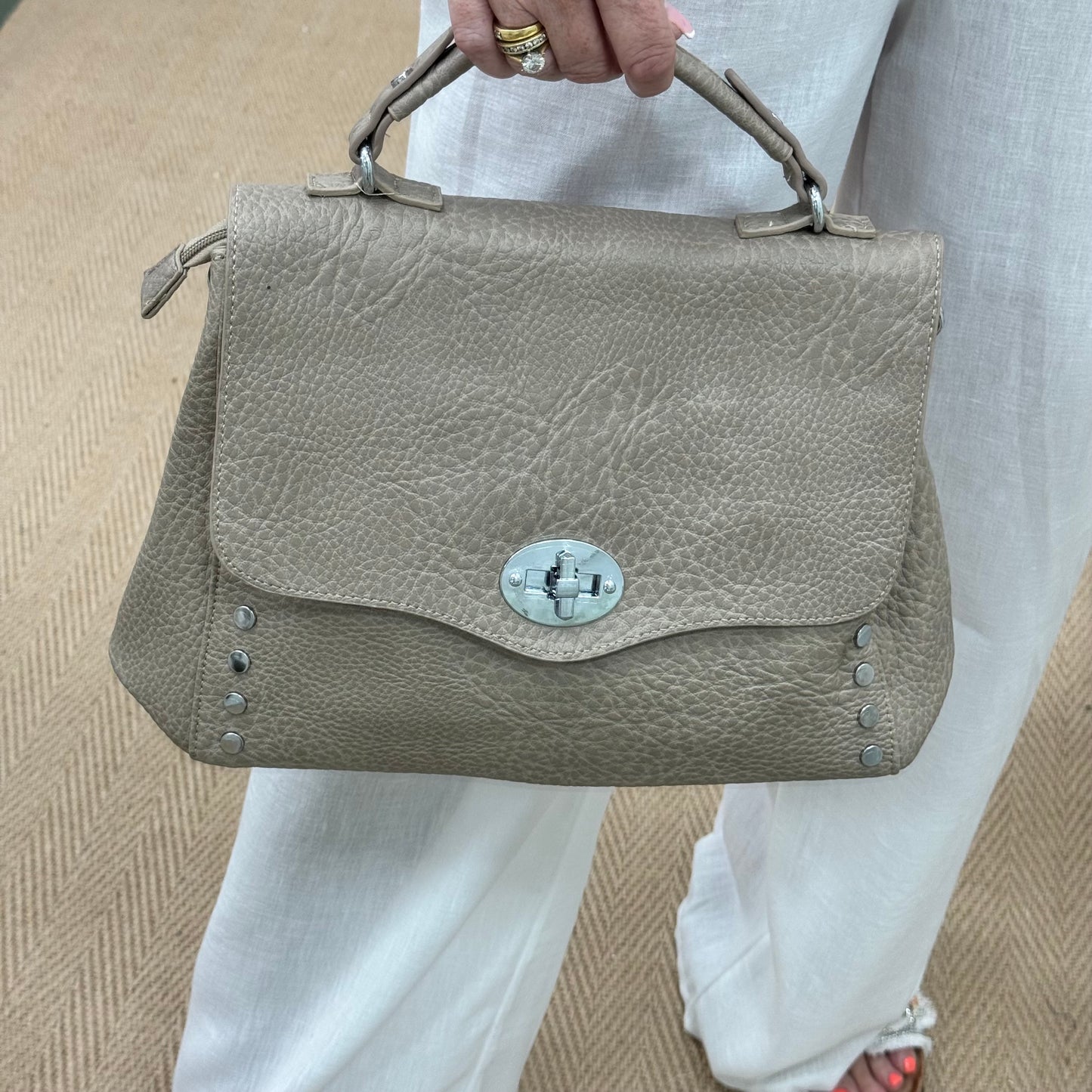 Flora: Large taupe studded grab bag