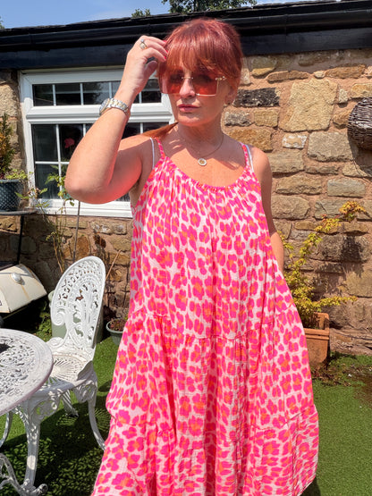Lena: Leopard print midi dress. One size: 12-18. 3 colours