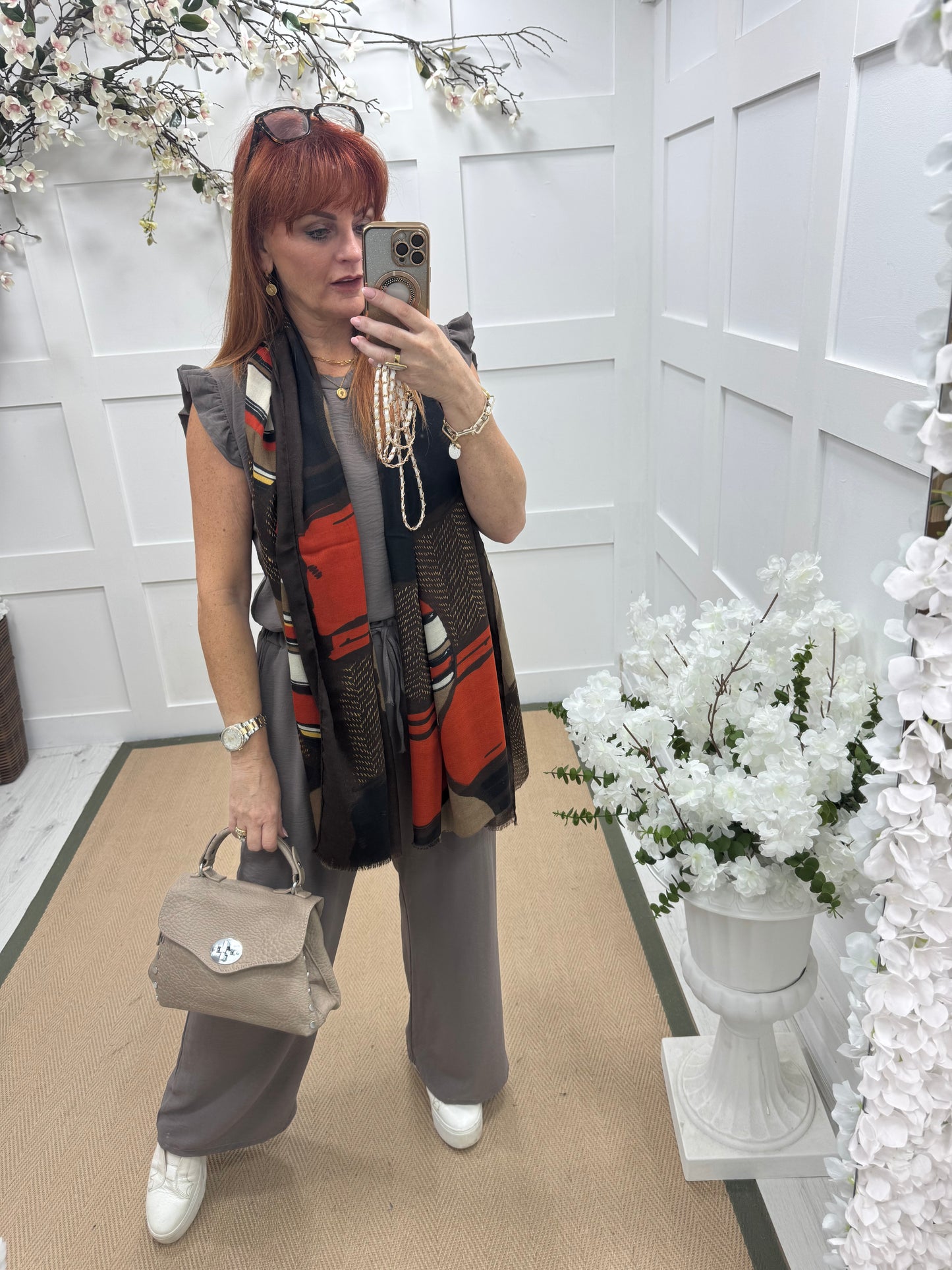 Rae: Brown & orange autumn scarf