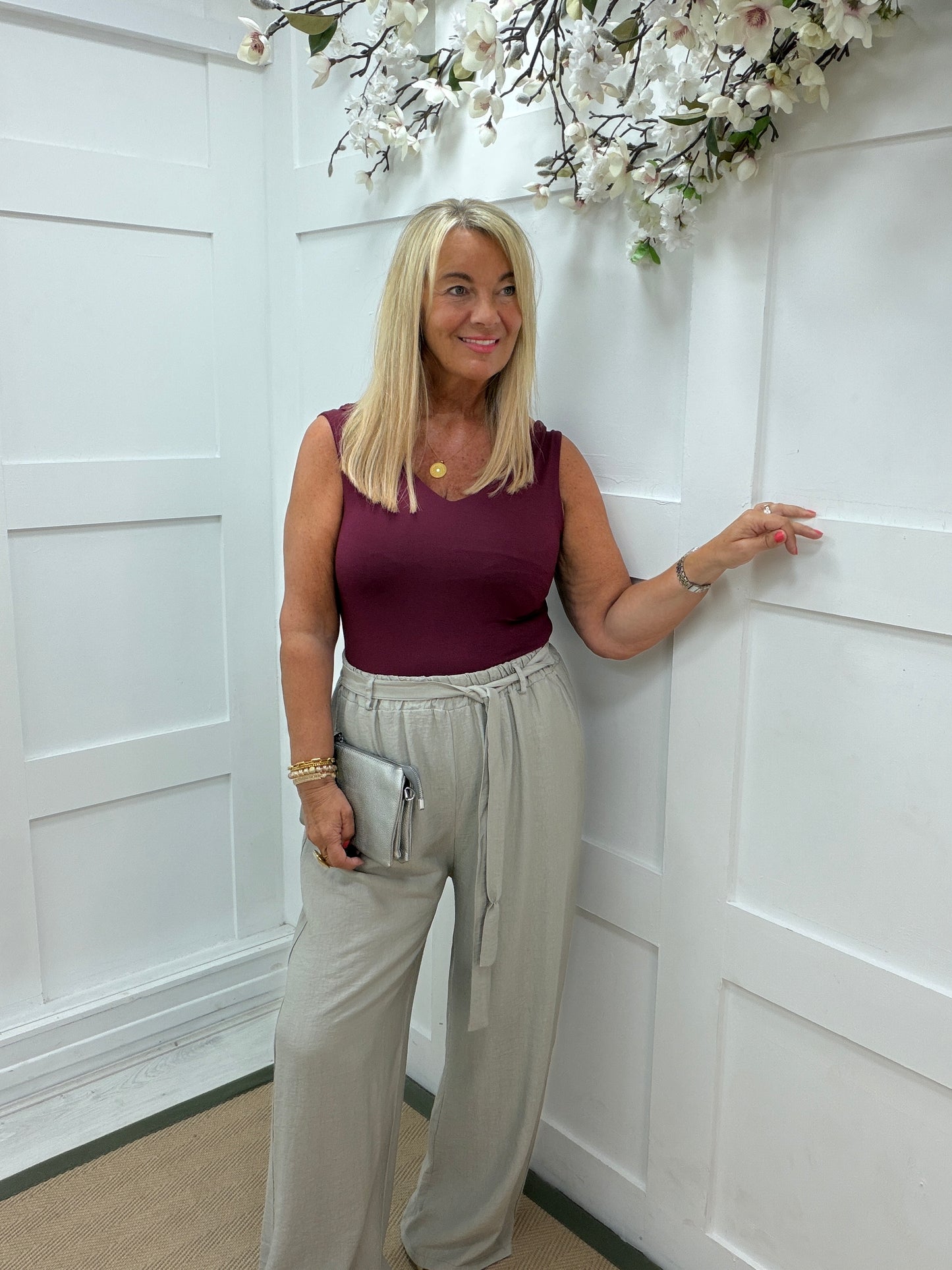 Vanessa: Stretchy V neck basic vest top. One size: 8-14. 3 colours