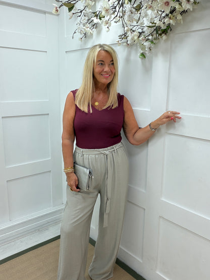 Vanessa: Stretchy V neck basic vest top. One size: 8-14. 3 colours