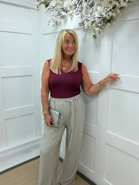 Vanessa: Stretchy V neck basic vest top. One size: 8-14. 3 colours