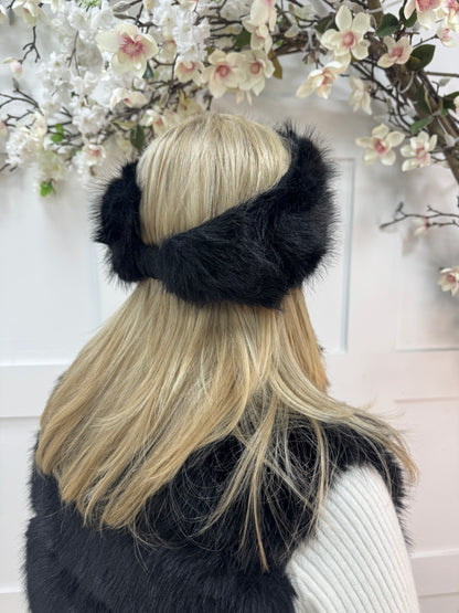 Carmen: Black faux fur headband. Free size