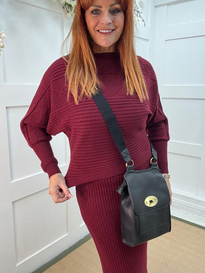 Sloane: Burgundy jumper & dress set. One size: 8-14