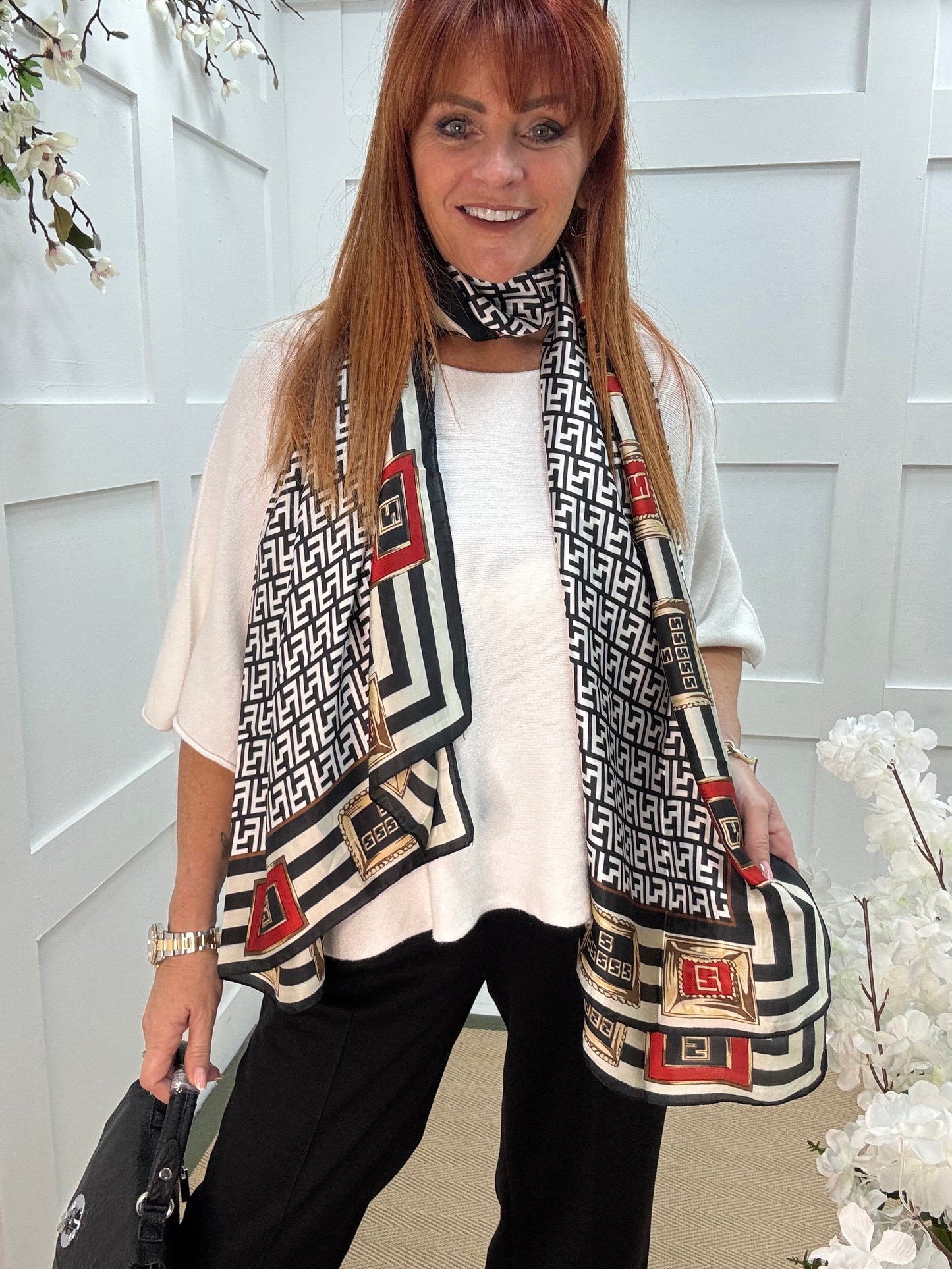 Fiona: Black designer inspired silk scarf