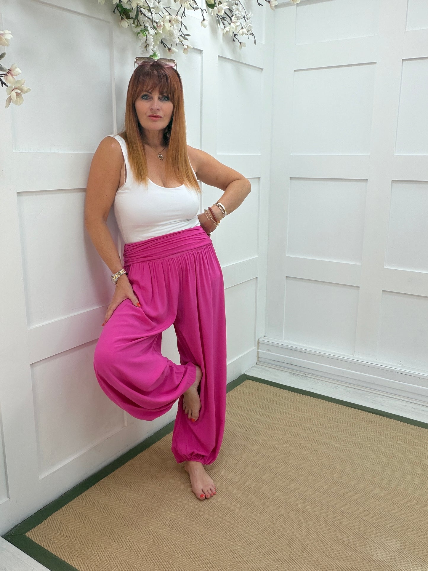Harley: Harem leg silky trousers. One size: 10-18. 6 colours
