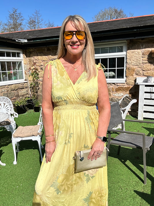 Phoebe: Stretchy yellow maxi dress. One size 12-18