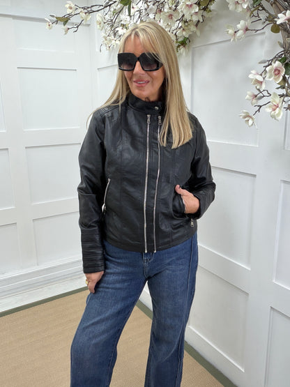 Lacey: Faux leather jacket. Sizes: 10-16. 2 colours
