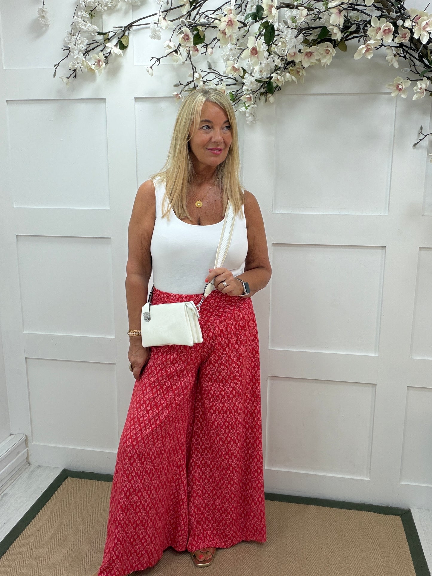 Tamara: Wide leg patterned trousers. One size: 10-16. 3 colours