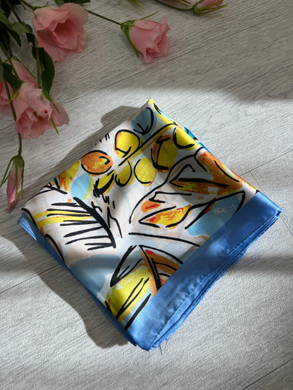 Tanvi: Tropical leaf print silky neck scarf. 3 colours