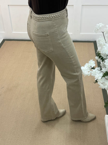 Bridie: Stone rope wide leg jeans. Sizes: 6-14