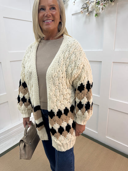 Keeley: Long cream oversized slouchy cardigan. One size: 12-20