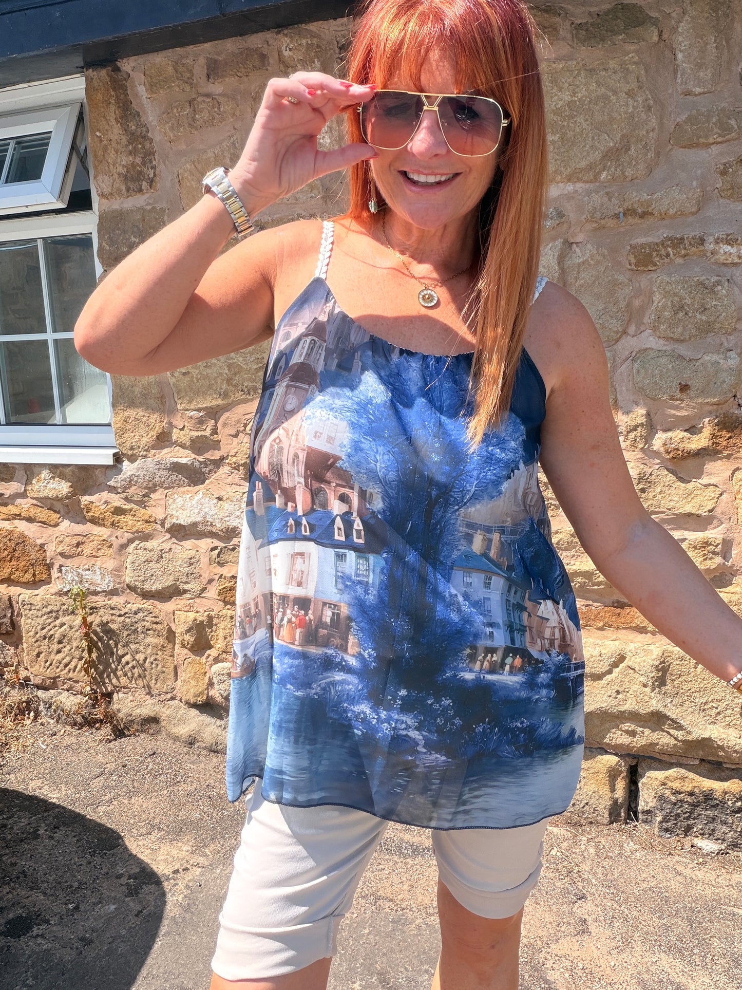 Ampika: Amalfi scene strappy top. One size 10-16. 4 colours
