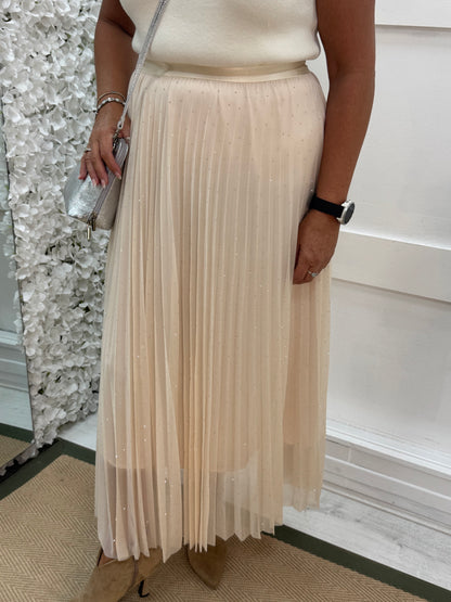 Natalie: Cream diamanté maxi skirt. One size 12-16