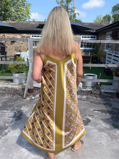 Scarlett: Silky geometric printed maxi dress. One size 10-16. 4 colours