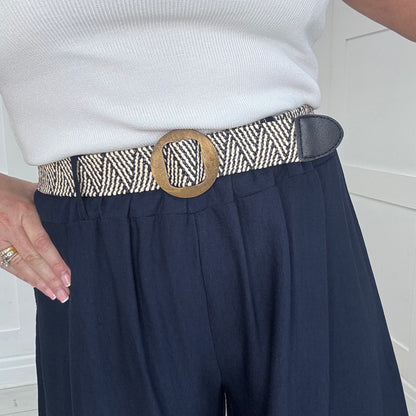 Jessica: Navy belted 3/4 palazzo trousers. One size: 8-14