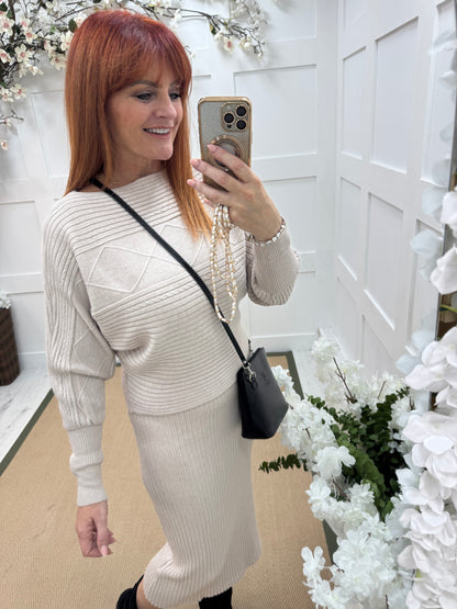 Sloane: Cream jumper & dress set. One size: 8-14