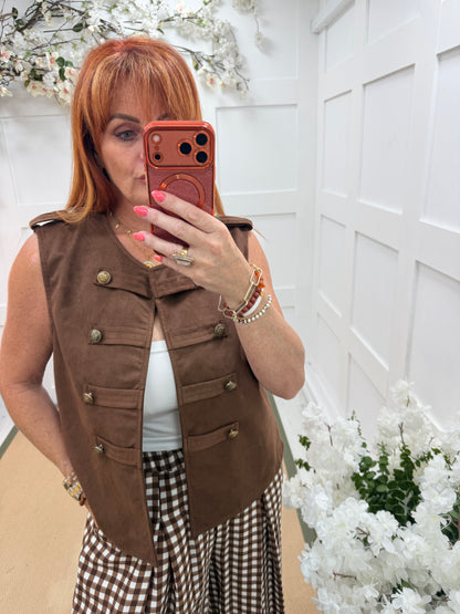Wren: Soft feel military buttoned waistcoat. One size: 12-16. 2 colours