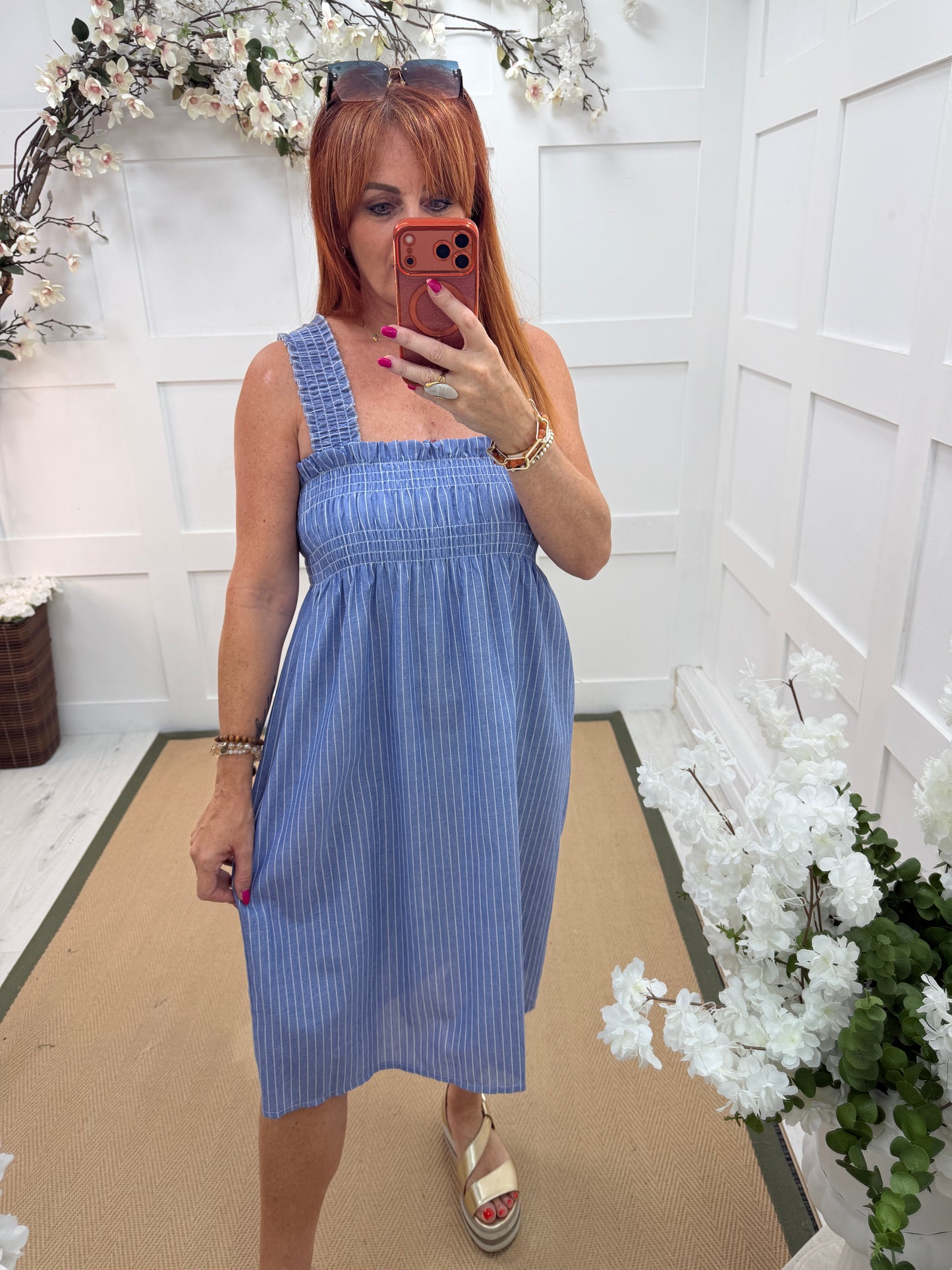 Zarah: Fine stripe strappy midi dress. One size 10-16. 4 colours