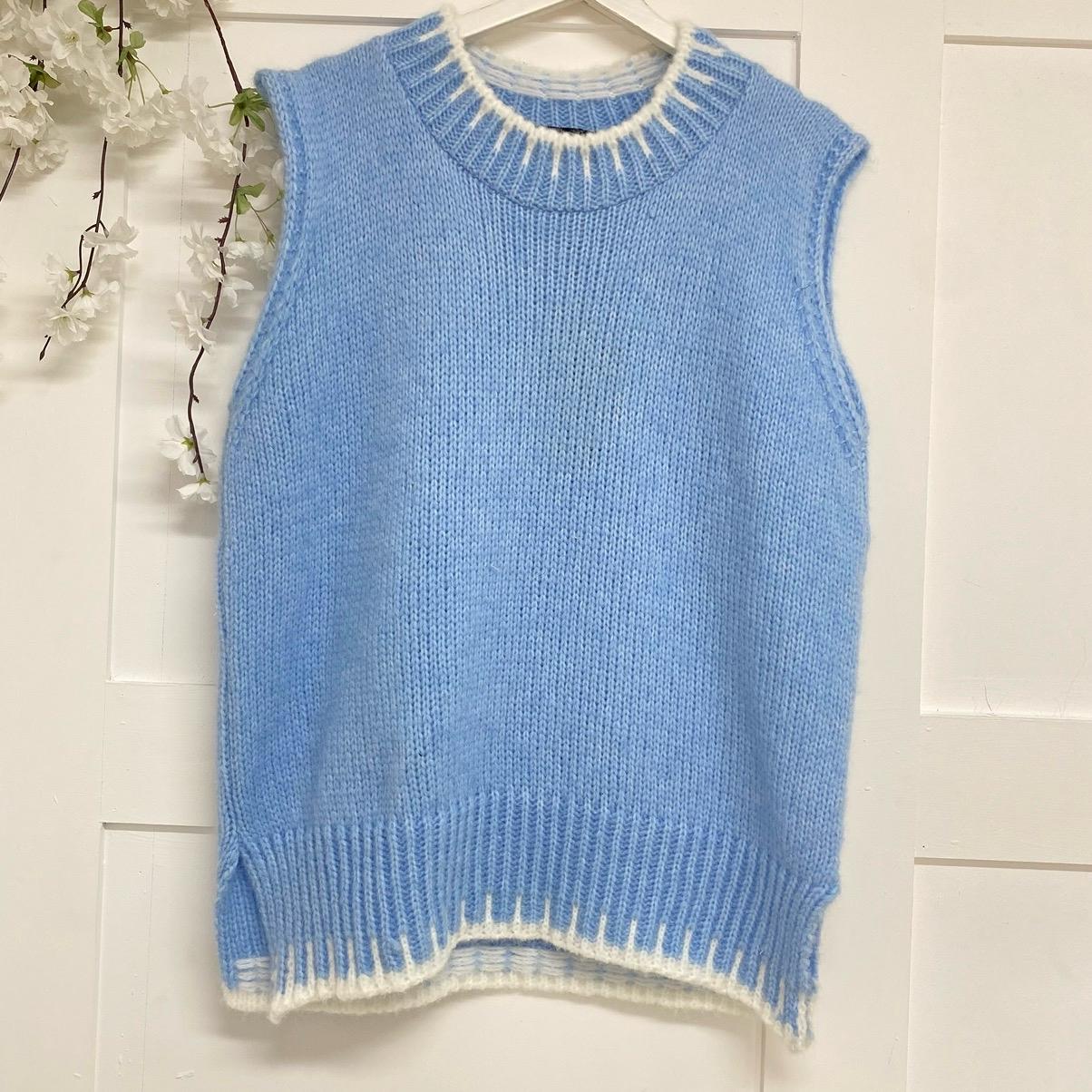 Tilly: Blanket stitch knitted longline tank. One size 18-22