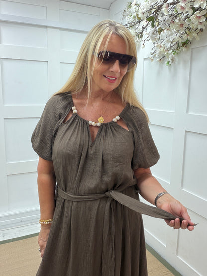Beattie: Beaded neckline maxi dress. One size 12-18. 2 colours