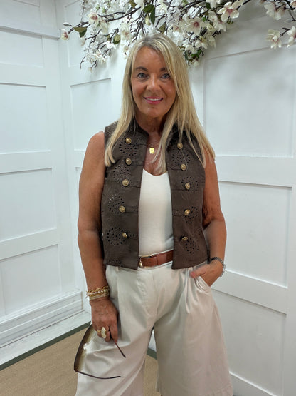 Brooklyn: Broderie anglaise military style waistcoat. One size: 8-14