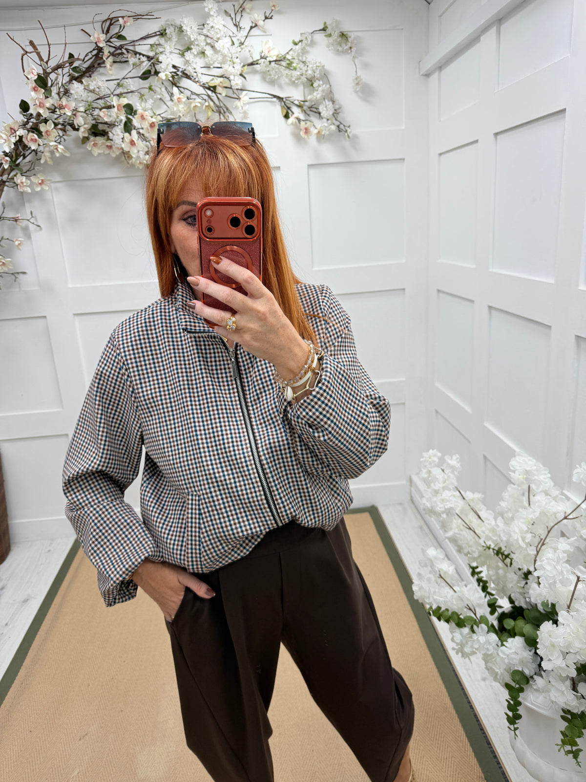 Gigi: Gingham check lightweight funnel neck jacket. One size: 10-16. 3 colours