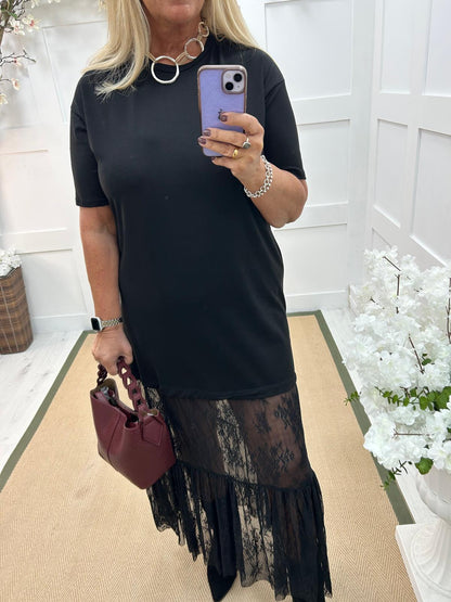 Celeste: Black lace maxi dress. One size: 14-18