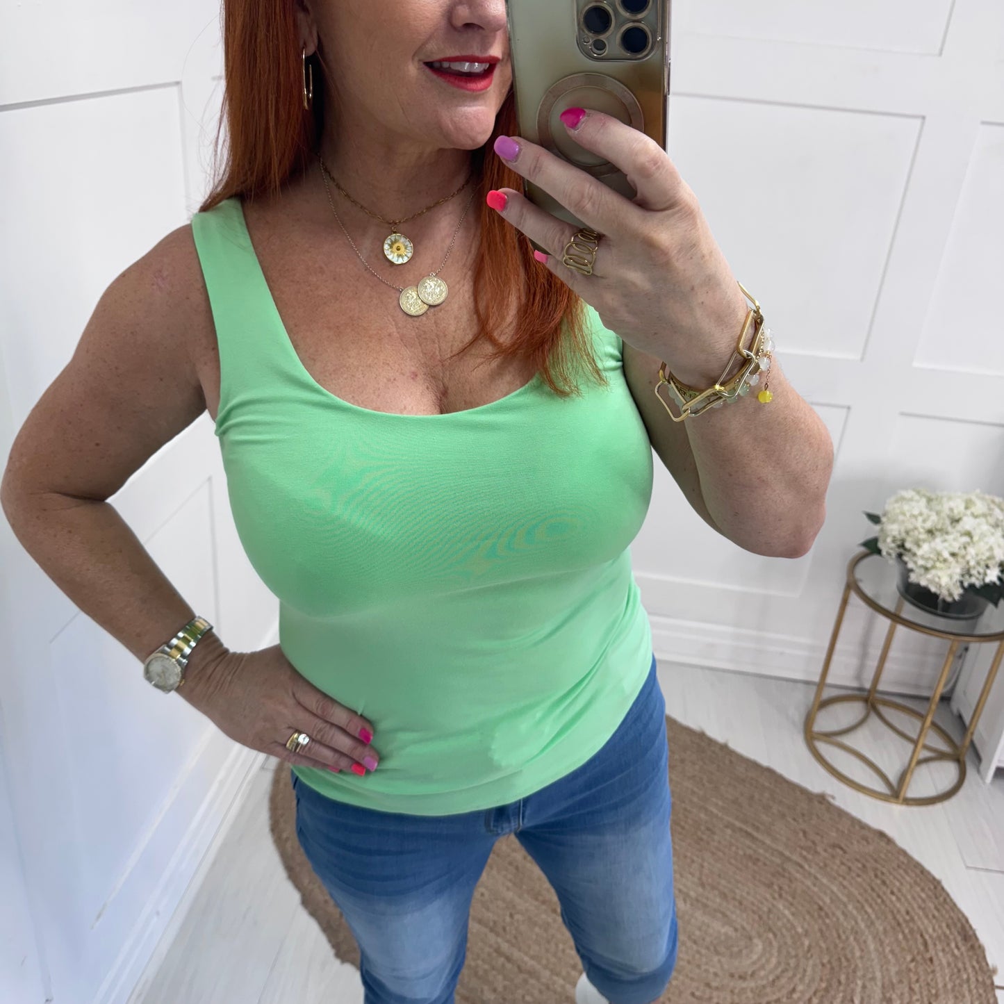 Abigail: Stretchy basic mint green vest top. 2 sizes