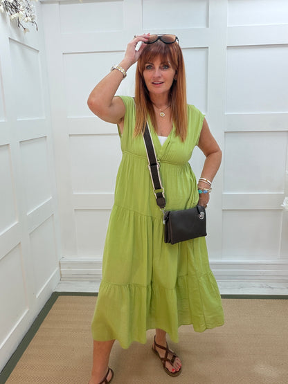 Gaynor: Grecian floaty tiered midi dress. One size 8-14. 3 colours