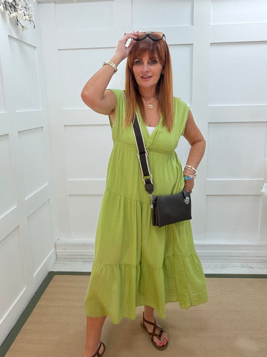 Gaynor: Grecian floaty tiered midi dress. One size 8-14. 3 colours