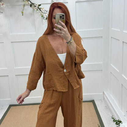 Kelsey: Paprika jacket & trouser co-ord set. One size: 14-20/22