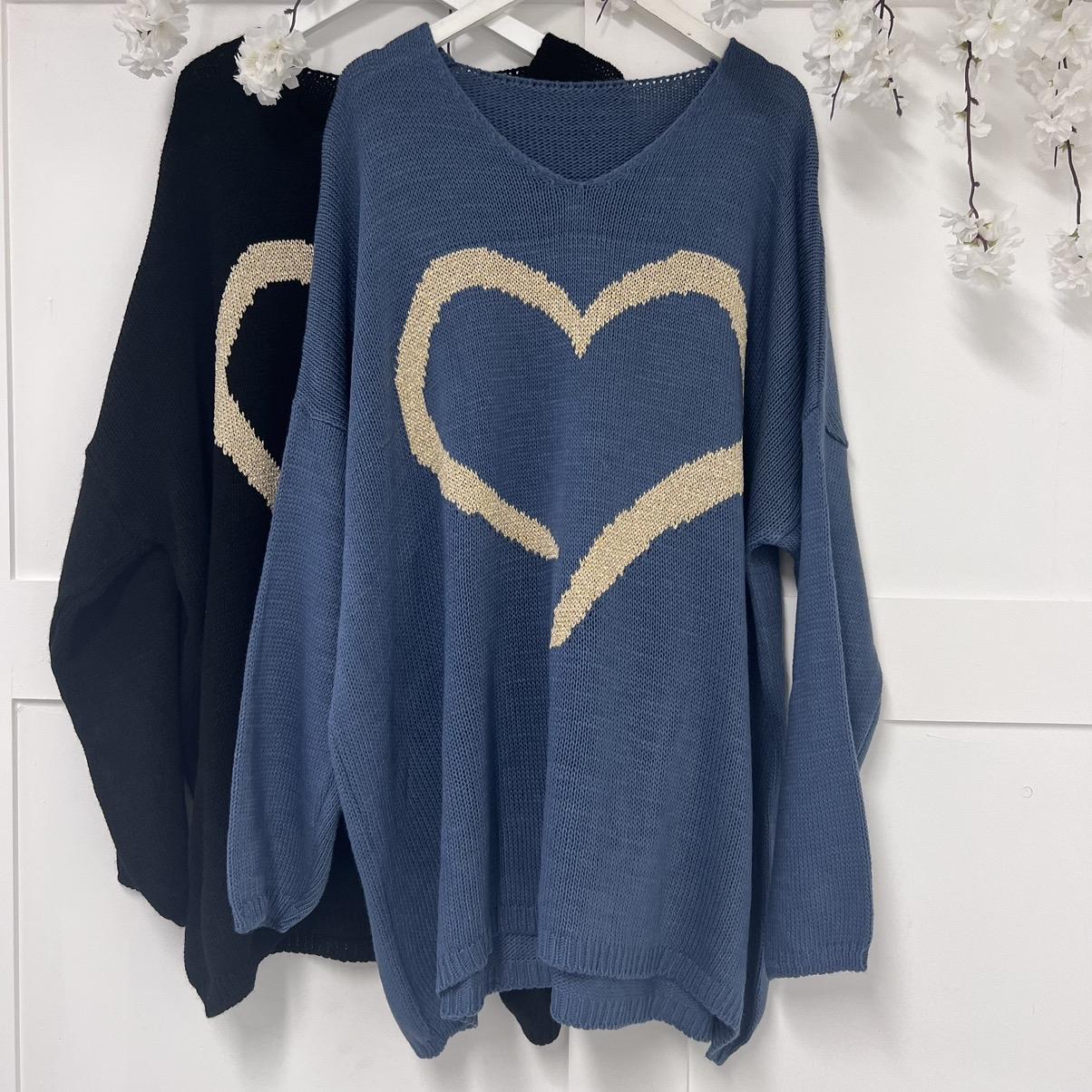 Cora: Long oversized knitted heart top. One size 14-26
