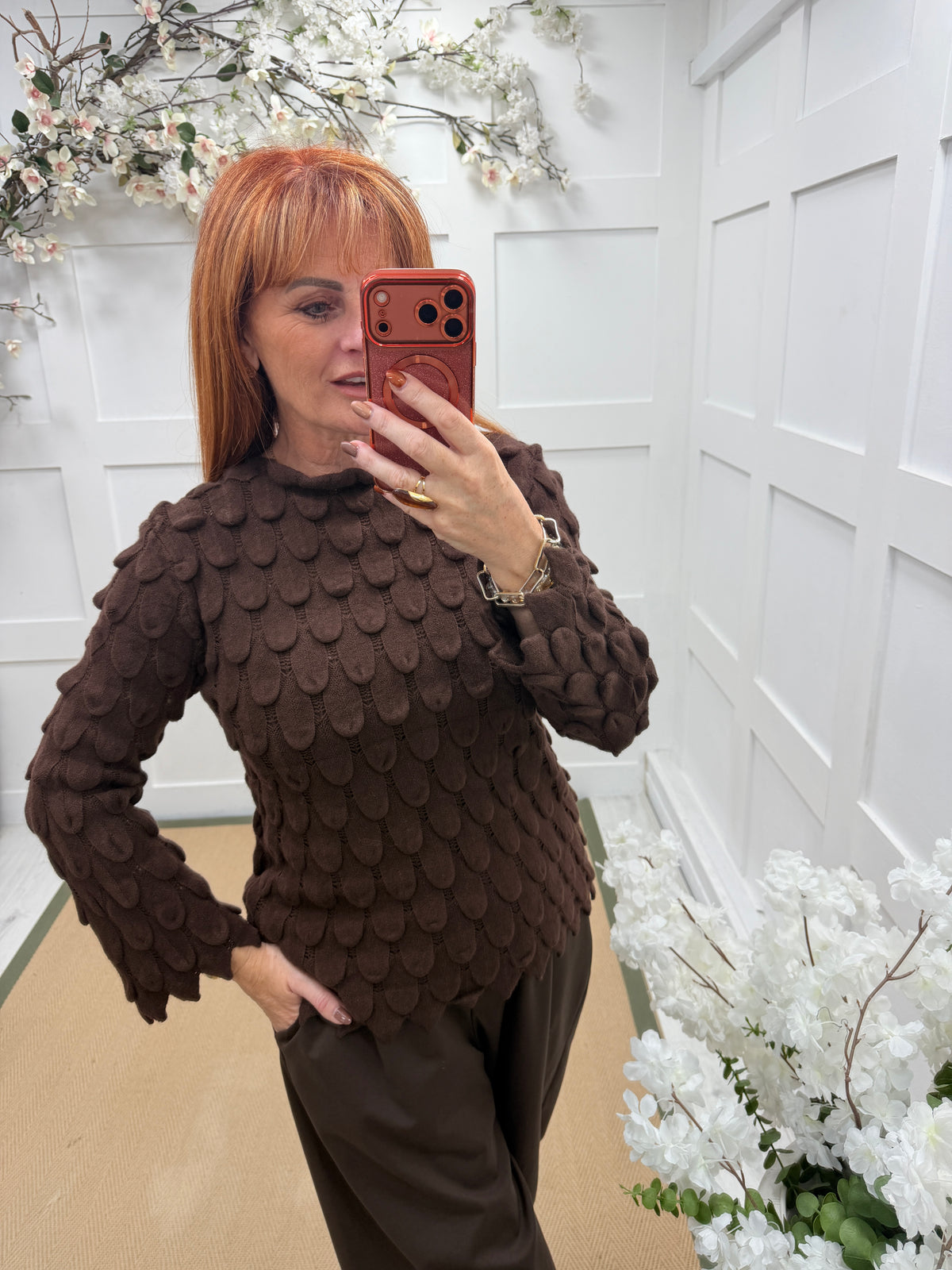Tessy: Fluted sleeve teardrop top. One size: 12-16. 4 colours