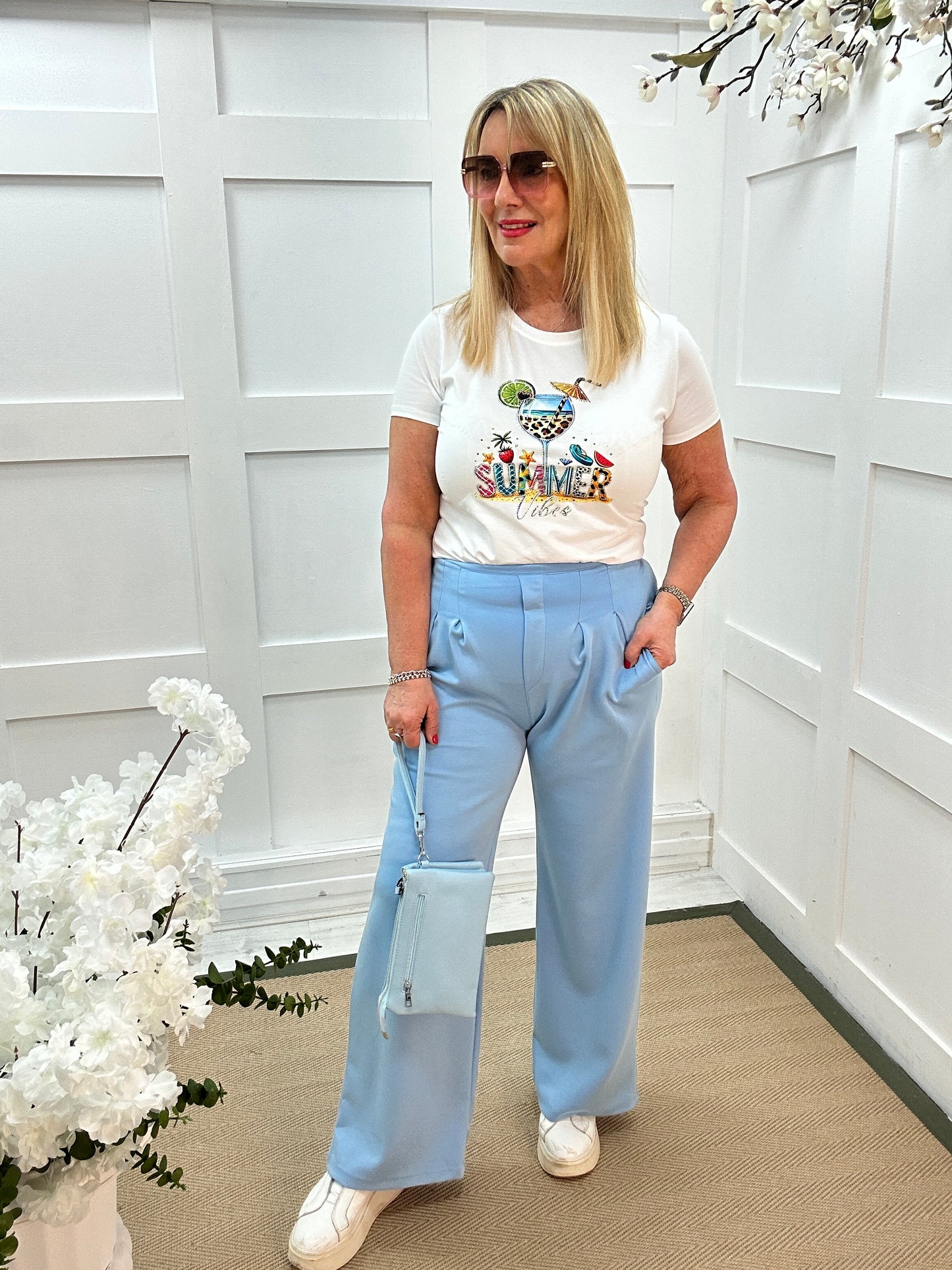 Vanessa: Diamanté “summer vibes” T shirt. 2 sizes