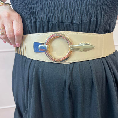 Rina: Stretchy belt with large buckle. One Size 10-18/20