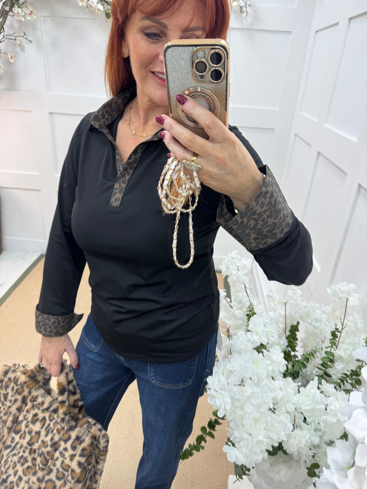 Layla: Leopard & black cotton layering shirt. 4 sizes