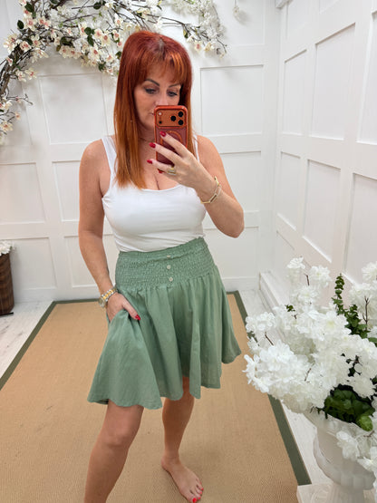 Mattie: Shirred waist wide leg linen shorts. One Size 8-18. 6 colours