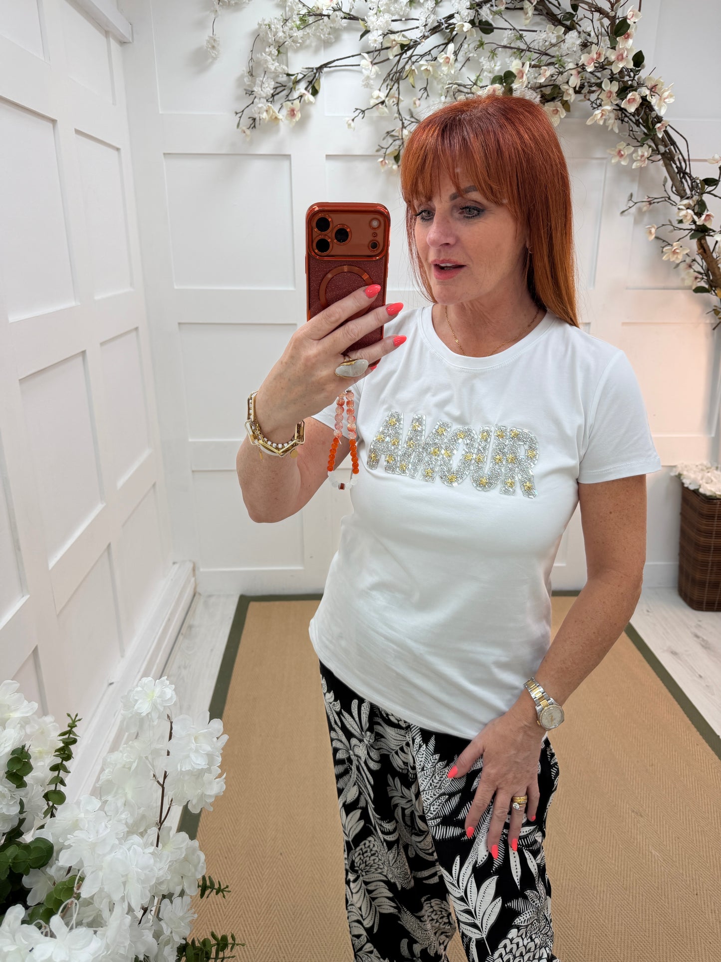 Amy: Diamanté “AMOUR” slogan T shirt. 2 sizes
