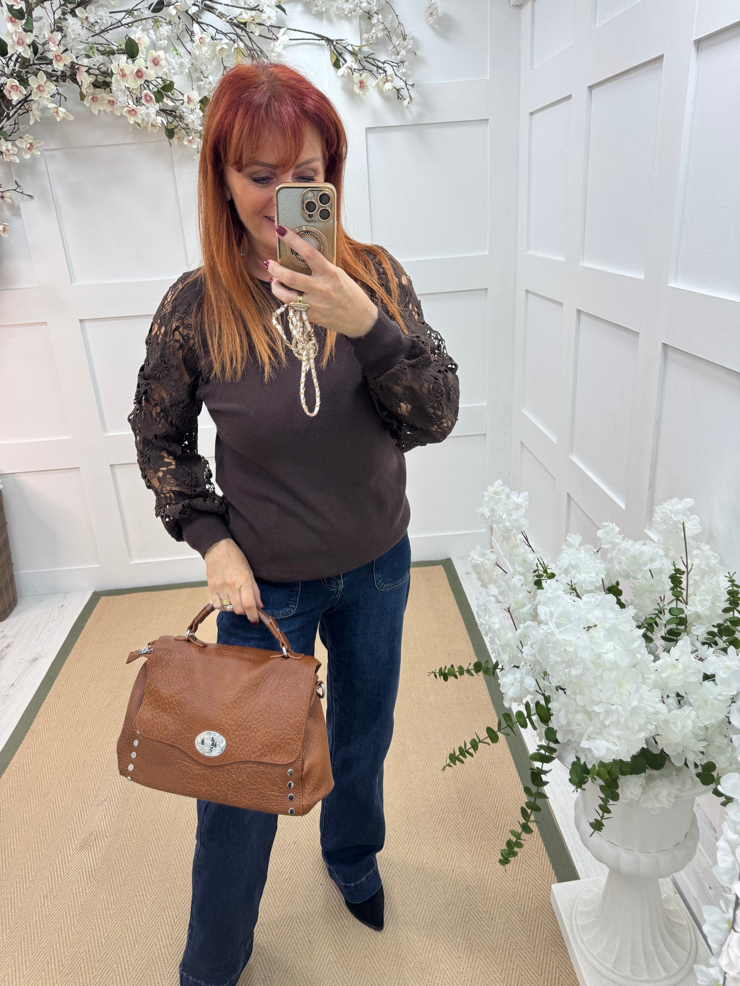Flora: Large brown studded grab bag