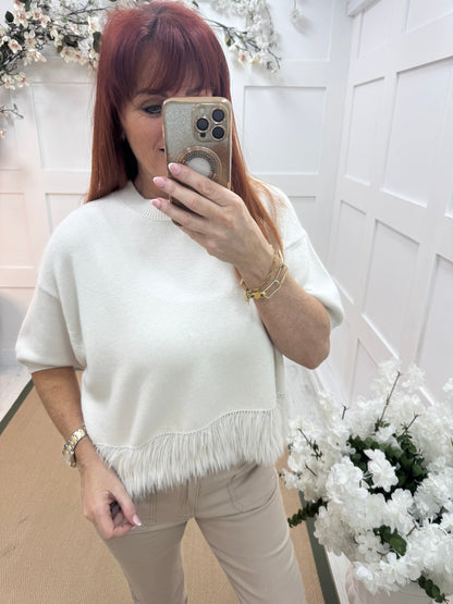 Harper: Fringe hem knit top. One size: 10-16. 2 colours