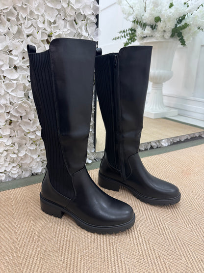 Trova Black stretchy knee high boots. Sizes: 3-8