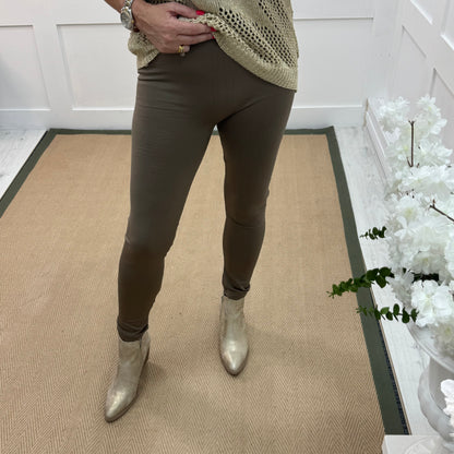 Lorie: Taupe stretchy high waist leggings. One Size 12-20