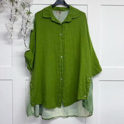 Leah: Oversized linen shirt with eye design: One size 18-26