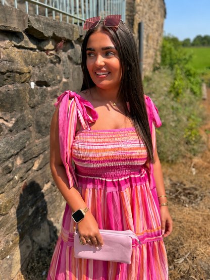 Serena: Strappy abstract stripe midi dress. One size 8-14. 2 colours
