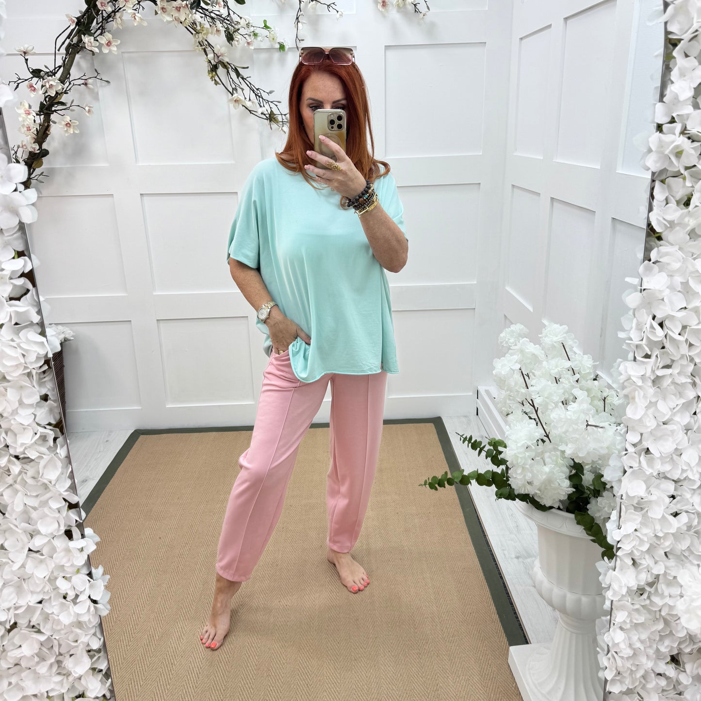 Marika: Mint cotton oversized T shirt. One size: 12-20